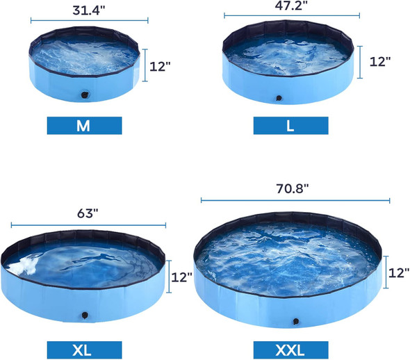 Dog Pool - Dog Pools For Large Dogs, Foldable Pool For Dogs Cats And Kids (63Inch.D X 12Inch.H, Blue), Pet Pool Hard Plastic