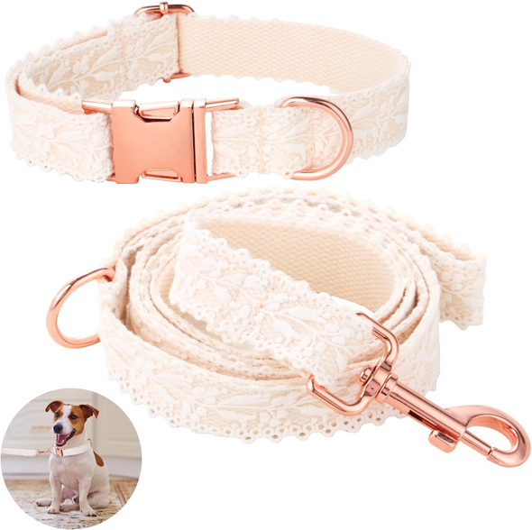 Dog Collar And Leash Set, Lace Puppy Collar Set, Handmade Embroidered Dog Collar And Leash, Adjustable Collar With Metal Clasp And Long Leash For Small Medium Large Dogs