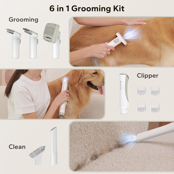 Dog Grooming Vacuum For Shedding - Dog Grooming Kit With 6 Proven Tools For Deshedding Dematting Trimming And Cleaning Vacuum Suction 99% Pet Hair, 3.2L Dust Box, 3 Modes With Low Noise