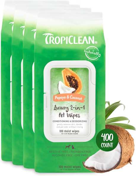 Tropiclean Papaya & Coconut Dog Wipes For Paws And Butt Deep Cleaning Dog Grooming Wipes Safe For The Face Cat Friendly 400 Count