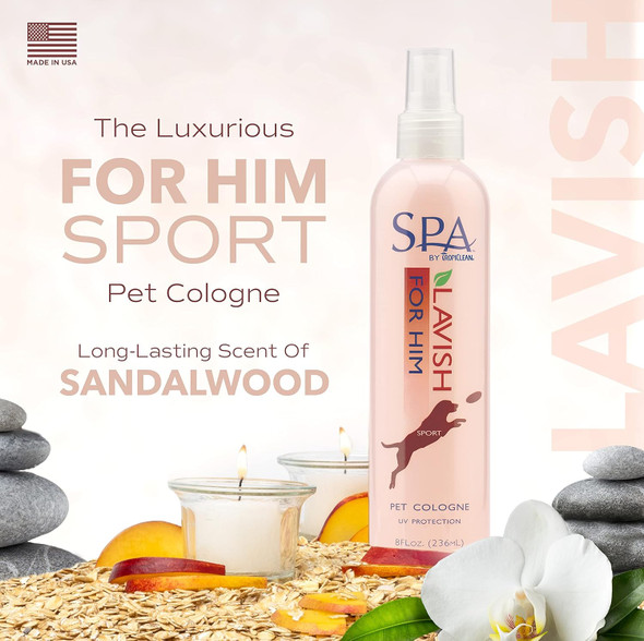 Tropiclean Spa For Him Male Dog Cologne Spray Long Lasting Sporty Scented Dog Deodorizing Spray Naturally Derived Salon Grade Ingredients Made In The Usa 8Oz