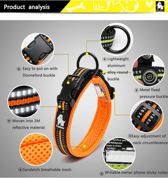 Truelove Dog Collar Reflective Premium Duraflex Buckle,High Grade Nylon Webbing No Choke Basic Collars Tlc5011(Neon Yellow,S)