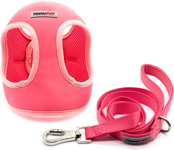 Dog Harness And Leash Set,Soft Fabric Padded Reflective Vest Harness,Trim Velcro And Heavy Clasp With Safety Lock,For Cat And Small Medium Dogs Walking-2Pcs-M-Pink+Leash