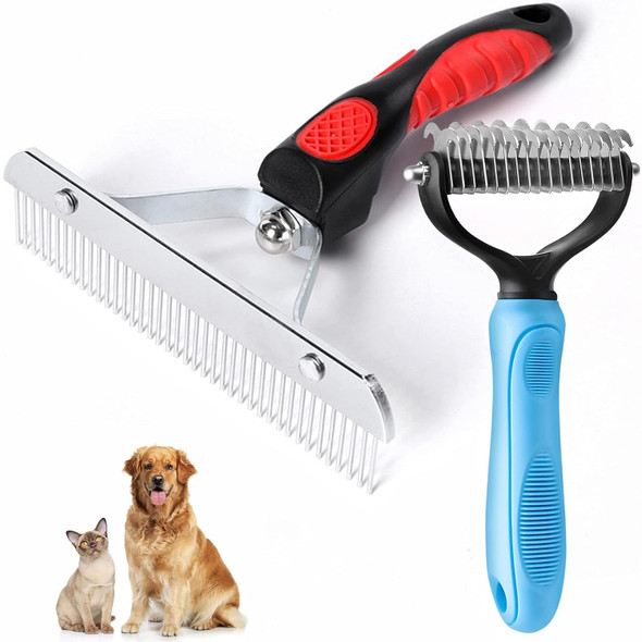 Undercoat Rake For Dogs, Long Tooth Dog Grooming Rake + Deshedding Brush Comb, Dematting Tool Set Pet Beauty Brushes For Grooming Middle Large Dog Longhair Cat Horse, German Shepherd Comb Husky Brush