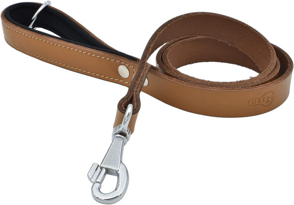 Leather Dog Leash – Heavy-Duty Dog Leashes For Medium And Large Dogs – Genuine Vegetable Tanned Leather – Soft Padded Handle - (L - 4 Ft X 1 Inch, Brown-Tan)