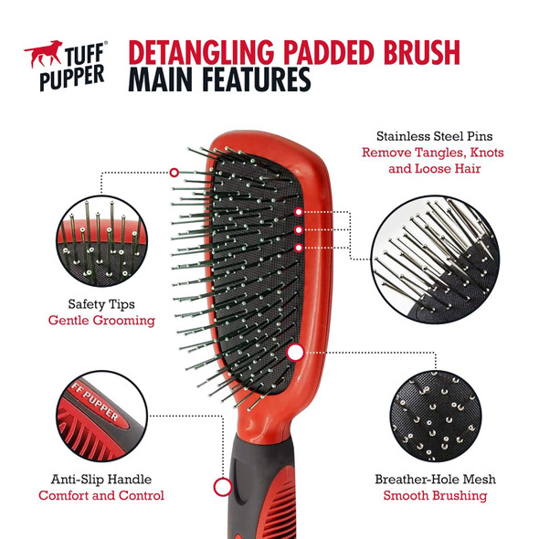 Tuff Pupper Stainless Steel Pin Brush For Dogs Cat Hair Brush - Cat Shed Brush Great Detangling Brush For Dogs Suitable For All Pets With Long Or Short Hair Dematting & Detangling Undercoat