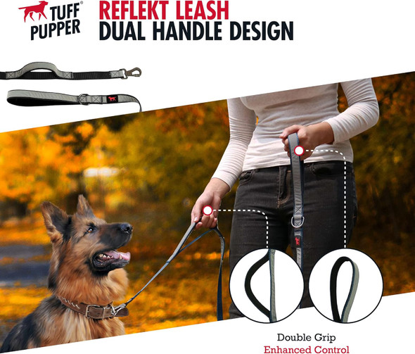 Tuff Pupper Extreme Reflective Dog Leash Heavy Duty Double Handle Dog Leash To Hold Strong Dogs Reflecting For Safe Night Walks 6 Foot Dog Leash W/Lockable Clip For Security Medium & Large Dog
