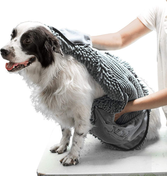 Tuff Pupper Quick Dry Towel For Dogs Ultra Absorbent Microfiber Shammy Extra Large 35X15 Size Dog Bath Towel Comfortable Hand Pockets Indoor Outdoor Use Durable Material Machine Washable