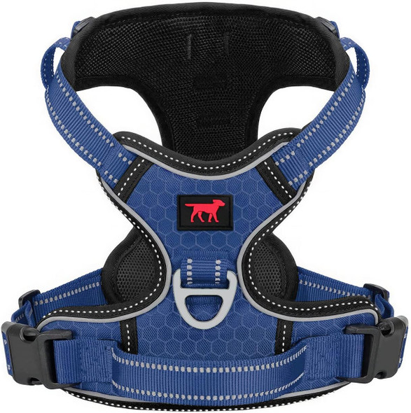 Tuff Pupper Anti Pull Heavy Duty Dog Harness, Easy Walk Front & Back Leash Clips, Strong Safety Handle, Reflective Vest, Comfortable Padded Training Harness, Small Medium Large Dogs (Small, Blue)