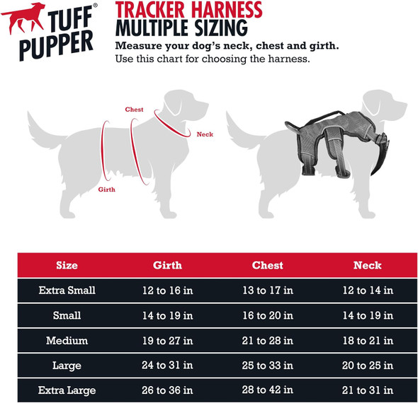 Tuff Pupper Updated For - Tracker No Escape Dog Harness Dual Escape Proof Leash Attachments 5 Point Adjustable Fit Harness For Dogs Padded Dog Harness For Comfort Handle Dog Lift Harness