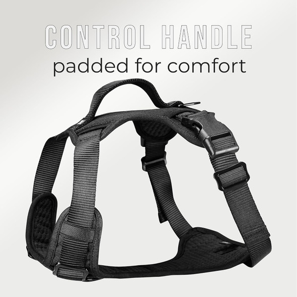 Tug Dog Harness With 2 Leash Connection Points Adjustable, Padded, Lightweight Harness Handle On Back No-Pull Front Clip (Medium, Black)