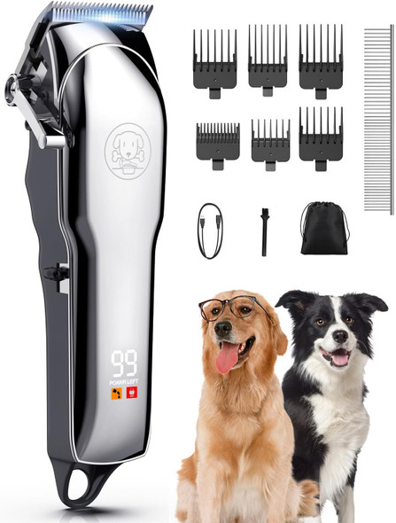 Cordless Dog Clippers For Grooming Professional For Thick Hair Coats, Low Noise Shaver Dog Grooming Kit With Led Display, Razors Dog Hair Shears Ceramic Blade, Pet Hair Trimmer For Dogs Cats (Ms041)