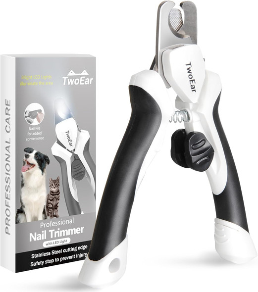 Twoear Dog Nail Clippers With Light, Dog Nail Trimmers With Quick Sensor & Safety Guard, Razor Sharp Blade, Led Pet Nail Clipper/Dog Toenail Clippers For Medium Large Dogs, Black