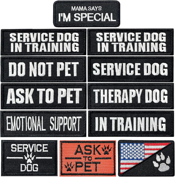 12Pcs Service Dog Patches Ask To Do Not Pet Patch Vest Removable Tactical Hook And Loop Dog Harness Vest Patch Set