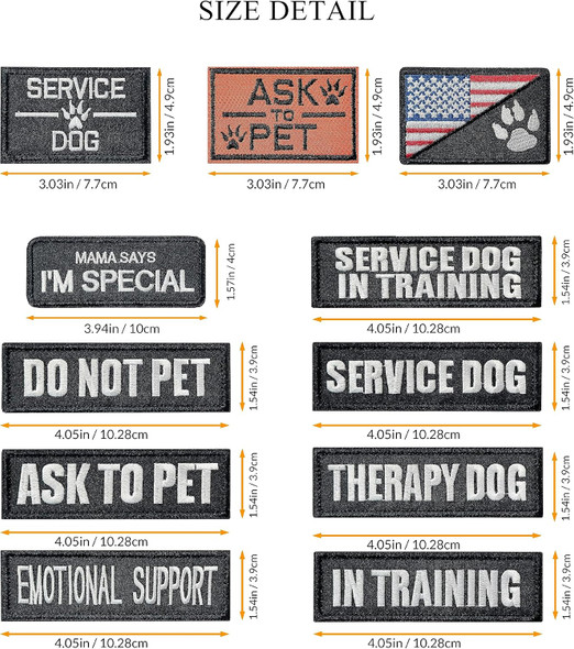 12Pcs Service Dog Patches Ask To Do Not Pet Patch Vest Removable Tactical Hook And Loop Dog Harness Vest Patch Set
