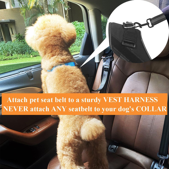 Dog Seat Belt For Car, Pet Harness Safety Belt For Pickups Trucks Adjustable Length Work With Car Existing Belt dom& Security Black - 2 Pack