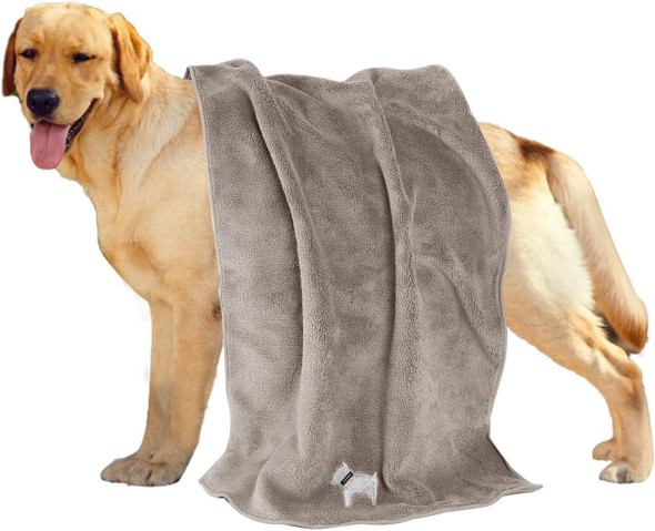 Microfiber Pet Grooming Towel ，Pack Of 2 ， Super Absorbent - Quick Drying Super Soft Pet Towel/Bathing Supplies ，For Dogs, Cats And Other Pets (Large,28X47, Light Gray)