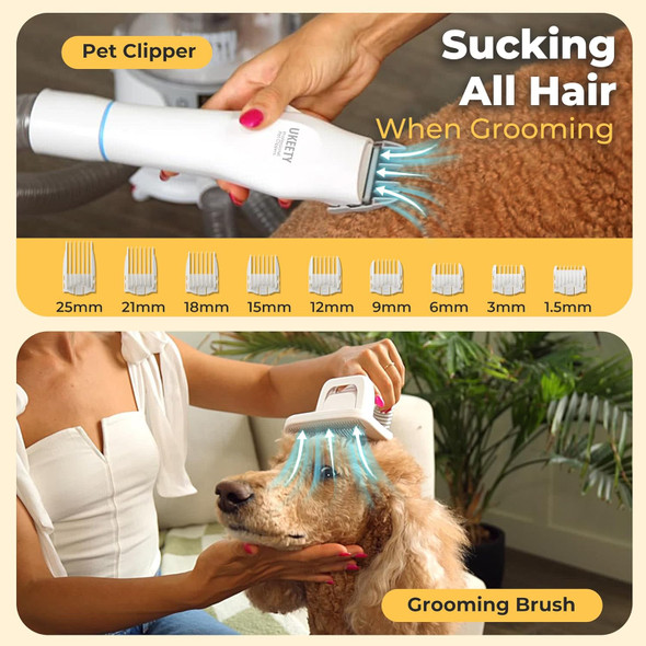 Pet Grooming Vacuum,Dog Grooming Kit With 6 Pet Grooming Tools Pet Hair Vacuum With Dog Hair Clipper Low Noise Dog Hair Dryer Pet Hair Remover For Dogs Cats,3L Dust Cup, Grey3051