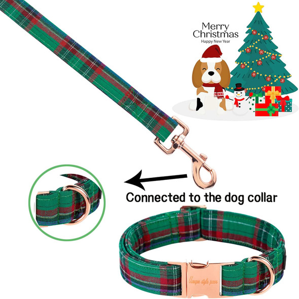Unique Style Paws Durabel Dog Leash Matching Collar Christmas Green Plaid Soft And Comfy Handle For Dogs And Cats-M