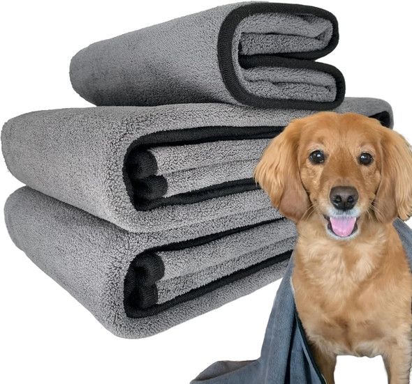 3 Pack ‘Puddle Paws Dog Towels’, 2 Large (51X23 Inch) & 1 Small (23X23 Inch) Luxury 800 Gsm Plush Microfiber Pet Towels For Bath, Shower, Grooming, Swimming, And Travel By Keystone