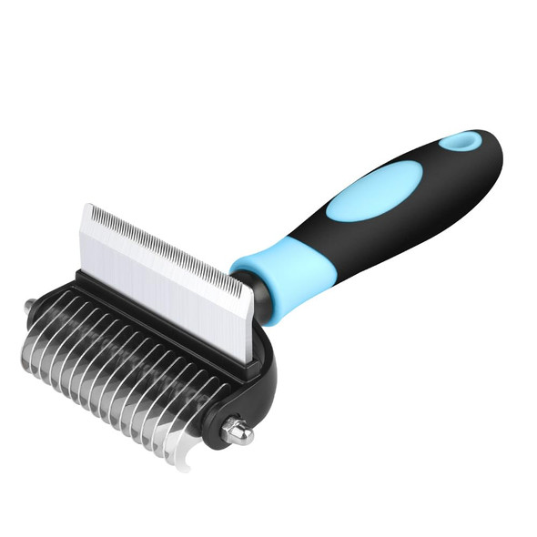 Dog Grooming Brush For Shedding With 2 In 1 Professional Deshedding Tools And Undercoat Rake For Long And Short Haired Dogs With Double Coat With Fine Teeth Head, Pet Dematting Comb (Medium). (Blue)