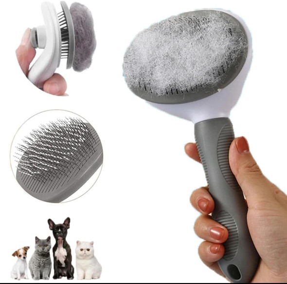 Pet Hair Brush For Small Dogs And Cats, Long Handle, Lightweight, Gray, Grey