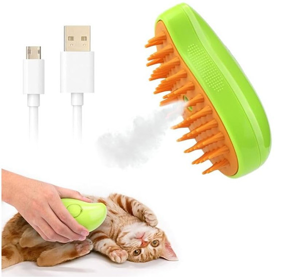 Steamy Pet Brush Grooming Tool For Shedding And Cleaning- Best Cat And Dog Silicone Hair Brush For Massage. Multifunctional And Rechargable (Green)
