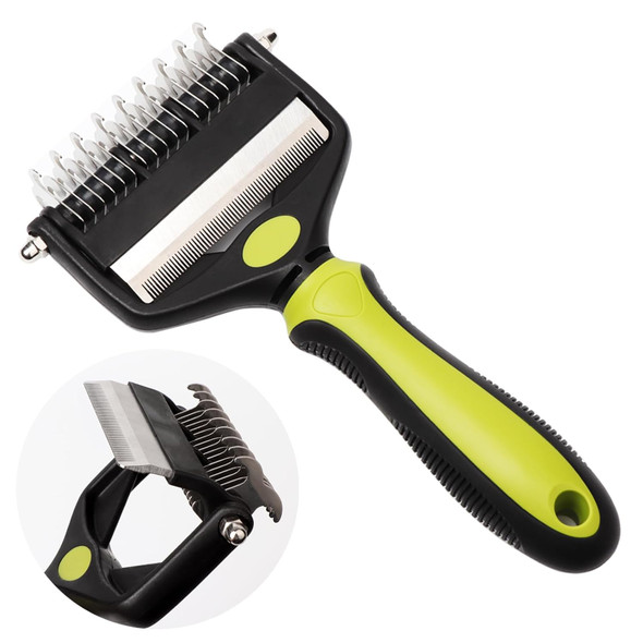 Pt Brush For Shedding，Dematting Comb For Dogs, Cat Deshedding Brush, Dog Grooming Rakes For Long Haired Dogs-Double Sided Shedding,Pet Undercoat Brushes Reduce Shedding By 95% (Green)