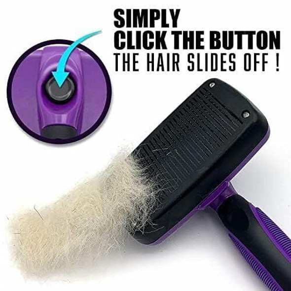 Self-Cleaning Slicker Brush Retractable Pet Grooming Tool For Cats, Dogs, And Rabbits Gentle Undercoat, Fur And Tangle Remover No-Pain Bristles Shedding Dematting Comb For Long & Short Hair