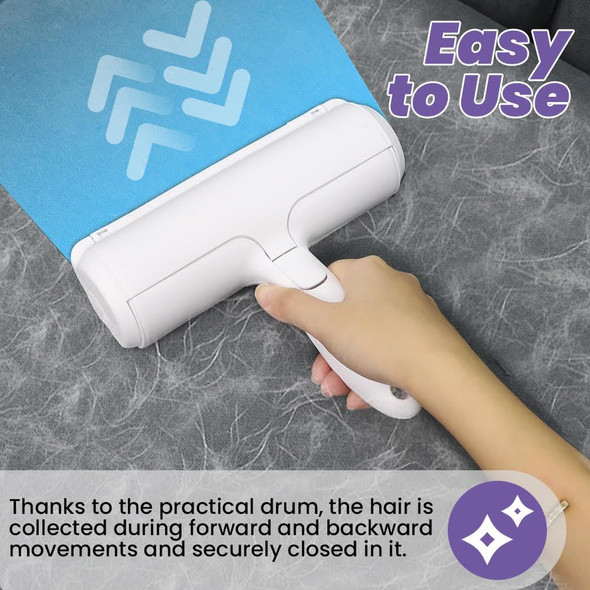 Pet Hair Remover - Grooming Roller For Pet Hair - Cat And Dog Hair Remover For Sofa, Furniture, Carpet, Car Seat, Reusable Roller With Base, White