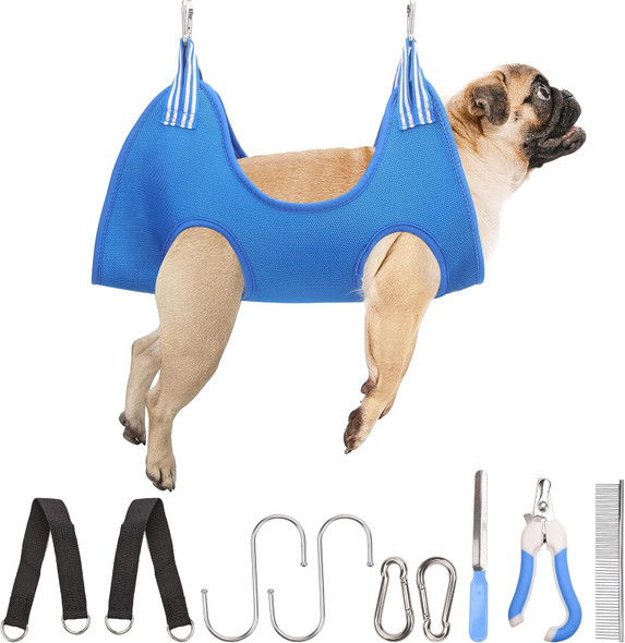 Comfortable Dog Grooming Hammock For Small Dogs And Cats - Nail Clippers/Trimmer Sling - Durable Pet Harness Restraint Bag - Promotes Pet Hygiene And Claw Care - Blue, Size S Comfortable Dog Grooming Hammock For Small Dogs And Cats - Nail Clippers/Trimmer Sling - Durable Pet Harness Restraint Bag - Promotes Pet Hygiene And Claw Care - Blue, Size S
