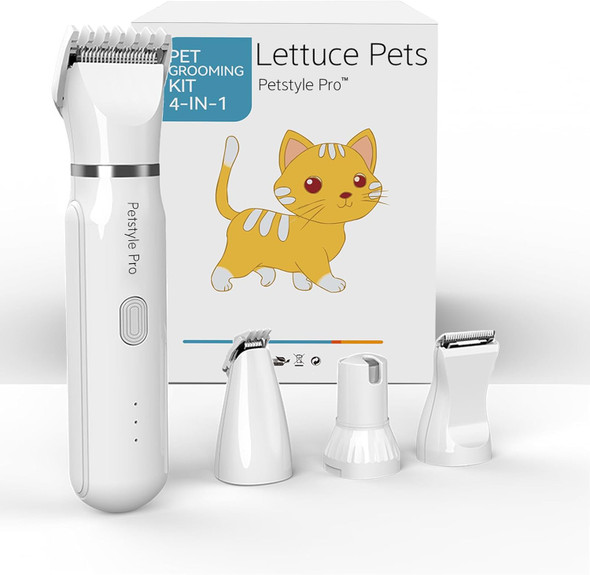 Petstyle Pro 4 Different Blades, 4-In-1 Cordless Motorized Trimmer Low Noise Usb Rechargeable Pet Clipper For Dogs And Cats, For Trimming Hair Around Paws, Eyes, Ears, Face, Buttocks, White