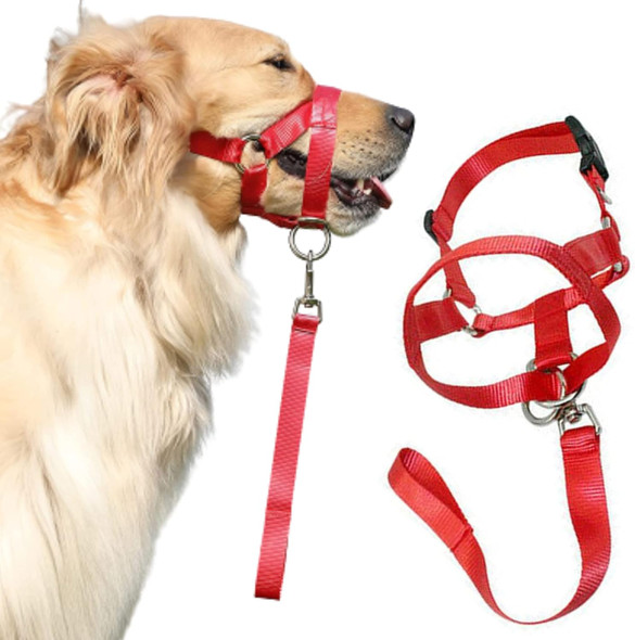 Adjustable Dog Collar, No-Pull Dog Headcollar With Soft Padding, Easy Walk And Outdoor Training Harness, For Small Medium And Large Dog And Pets, Red Large
