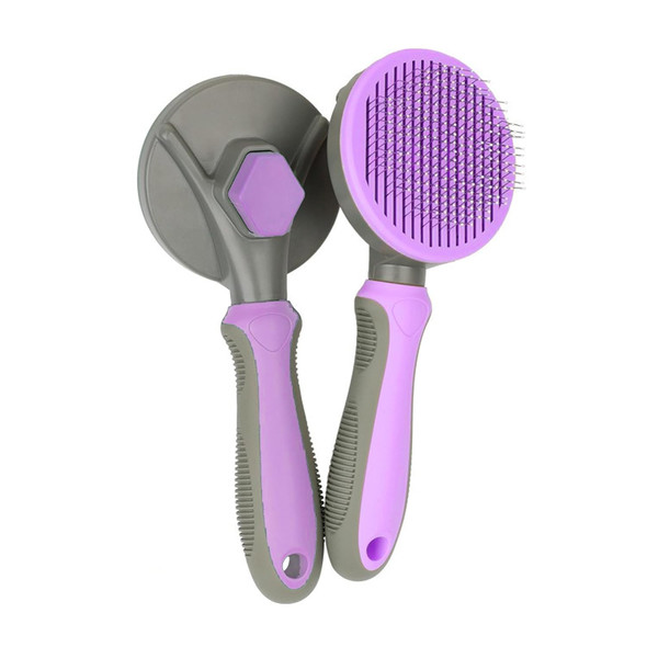 Pet Grooming Brush,Self-Cleaning Hair Comb With Bented Pins Effectively To Shedding And Grooming For Short Or Long Haired Cat And Dog (Purple)