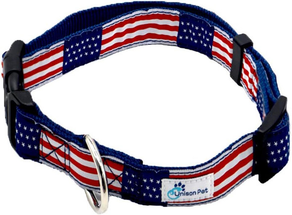 American Flag Plaid Dog Collar And Leash Set With Quick Release Buckle Comes In 4 Sizes - Soft, Comfortable, Adjustable Collar & Leash For Small Dogs Or Cats - (Size: Collar Small & Leash Medium)