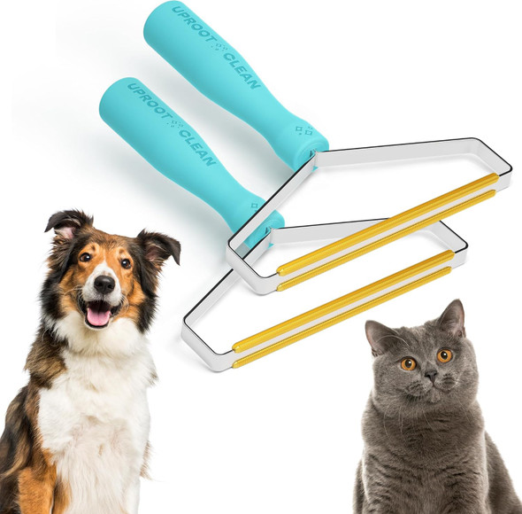 Uproot Cleaner Pro Pet Hair Remover 2 Pack - Reusable Cat Hair Remover - Dog Hair Remover Multi-Fabric Edge And Carpet Scraper By Uproot Clean - For Furniture, Pet Towers, More - Gets Every Hair