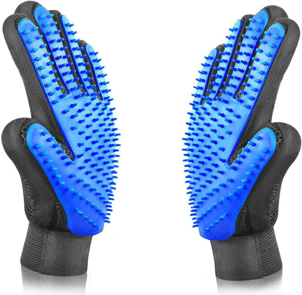 Pet Grooming Glove - Gentle Deshedding Brush Glove - Efficient Pet Hair Remover Mitt - Massage Tool With Enhanced Five Finger Design - Perfect For Dogs & Cats With Long & Short Fur