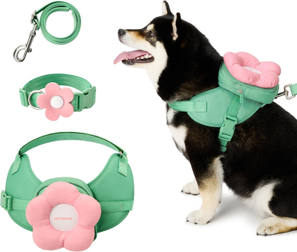 Vetreska Flora Dog Harness, Leash And Collar Set, No Pull Dog Vest Harness For Walking And Training, Adjustable, Easy Control And Soft Padded Pet Harness And Backpack For Small Medium Large Dogs, S