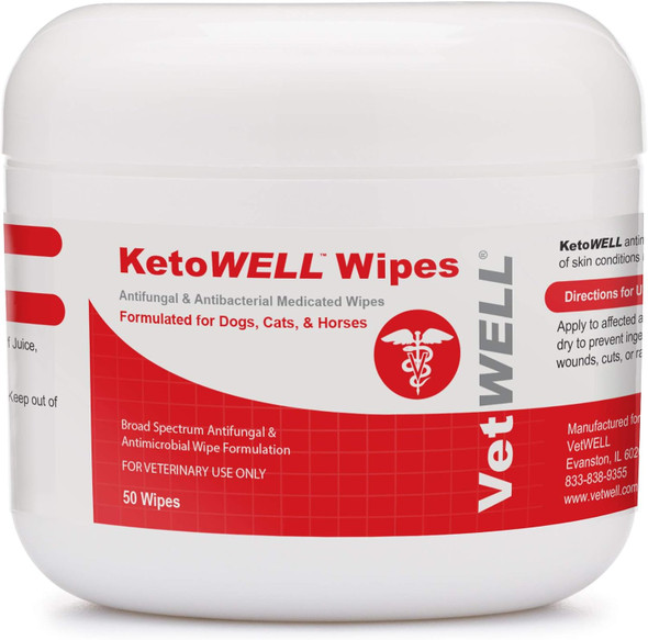 Ketowell Topical Wipes With Ketoconazole For Dogs & Cats Medicated Pet Wipes - 50 Count