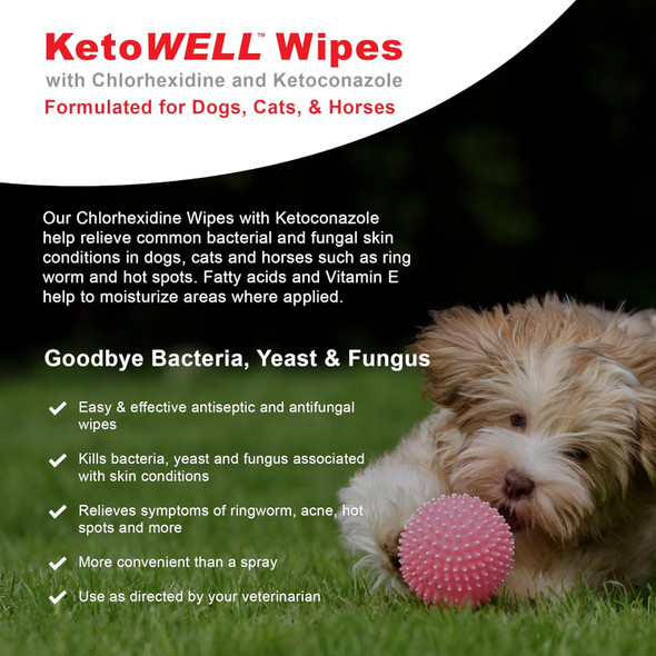 Ketowell Topical Wipes With Ketoconazole For Dogs & Cats Medicated Pet Wipes - 50 Count