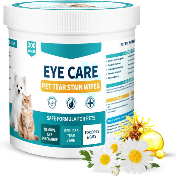 Vicsom Eye Wipes For Dogs & Cats, 200 Pcs Cat Dog Eye Wipes Tear Stain Remover, Pet Eye Wipes Presoaked & Textured Eye & Face Wipes, Gently Remove Eye Debris, Discharge, Mucus Secretions