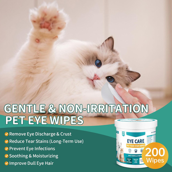 Vicsom Eye Wipes For Dogs & Cats, 200 Pcs Cat Dog Eye Wipes Tear Stain Remover, Pet Eye Wipes Presoaked & Textured Eye & Face Wipes, Gently Remove Eye Debris, Discharge, Mucus Secretions