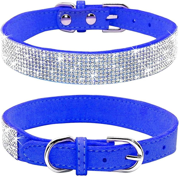 Haoyueer Rhinestone Dog Collar, Cute Dazzling Sparkling Soft Suede Leather Dog Cat Rhinestone Collar Crystal Diamond Pet Dog Puppy Collar (Xxs, Dark Blue)