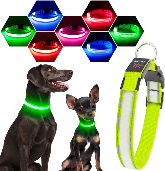 Light Up Dog Collar, Reflective Led Dog Collar, Adjustable Lighted Dog Collars Rechargeable Waterproof, Bright Dog Glow Collar For Pet Safety At Night Walking, Fit Large Medium Dogs