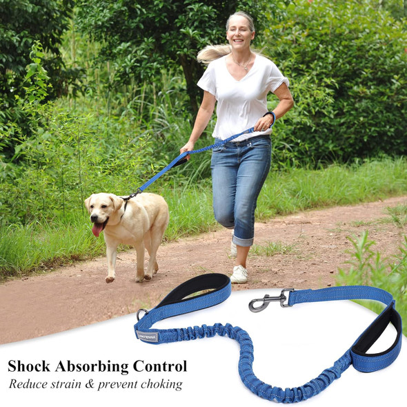 Vivaglory Heavy Duty Bungee Dog Leash, Dual Padded Handles No Pull Reflective Training Dog Leash With Traffic Handle For Medium Large Dogs With Adjustable Sizes (4Ft-5.5Ft), Royal Blue