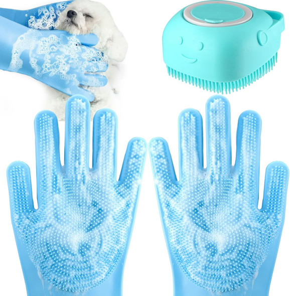 Dog Bath Brush With Gloves, Cat Bathing Gloves, Silicone Dog Washing Gloves With High-Density Teeth, Dog Bath Supplies Christmas S For Long Short Haired Dogs And Cats Blue