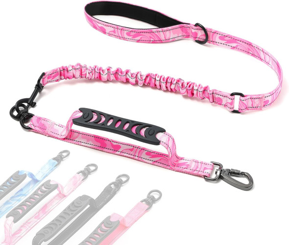 Voopet Tactical Bungee Dog Leash 4 Ft Shock Absorbing Heavy Duty Dog Leash For Pulling Dogs No Pull Strong Dog Training/Walking Leash With Comfortable Dual Handle For Medium Large Dogs, Smudge Pink