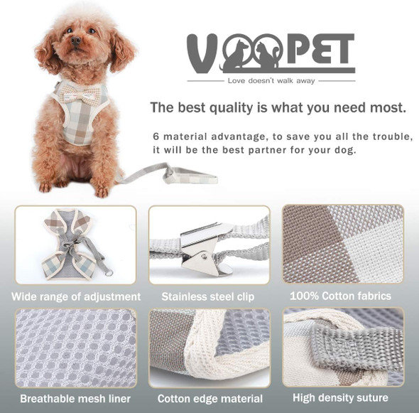 Voopet Puppy Harness Easy To Put On & Take Off Step In Dog Harness, Puppy Soft Padded Mesh Front Vest With Leash, Adjustable Pets No-Pull Walking Harness With Cute Bows For Small Dogs And Cats
