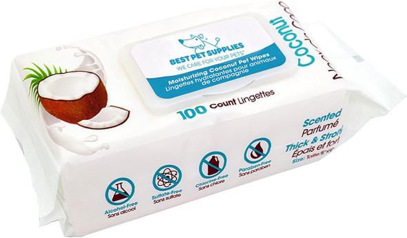 Best Pet Supplies Coconut-Scented Moisturizing Pet Wipes For Dogs & Cats – Extra Soft & Strong Grooming Wipes With Gentle Plant-Derived Formula, Model Number: Ww-Co-100 Count (Pack Of 1)