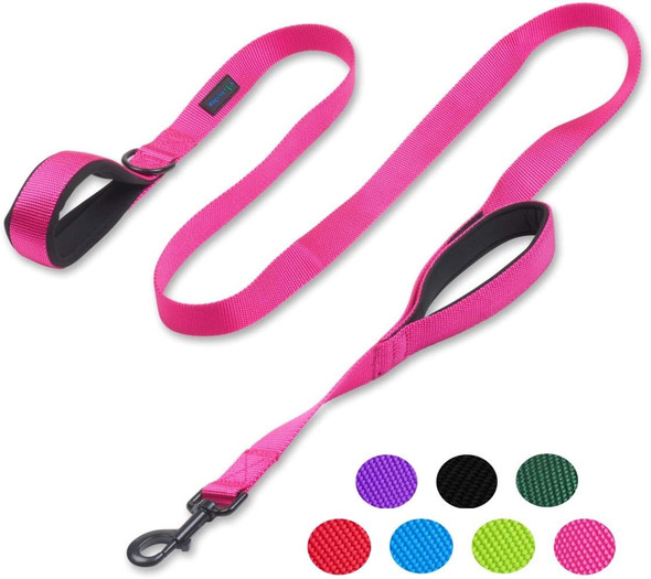 Wagtime Club Soft &Thick Dual Handle Dog Leash, Premium Nylon Double Padded Handles For Medium, Large Or Xlarge Dog Classic Comfort (Lively Pink)